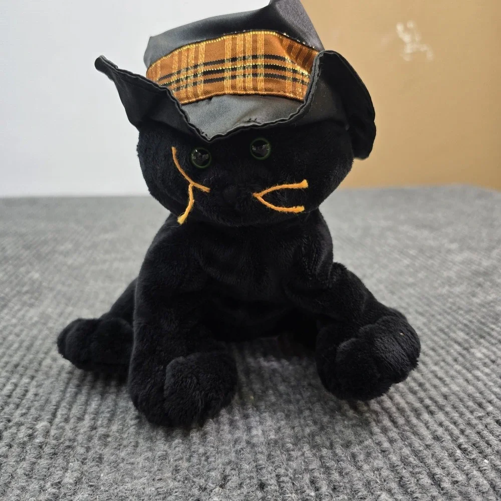 Ty Pluffies Merlin Black Cat Witch Hat Tylux 2005 Plush‎ Green Eyes Halloween